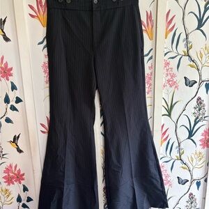 Anthropologie Black Pinstripe Flare Pants